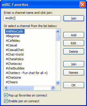 mIRC Favourite Channels