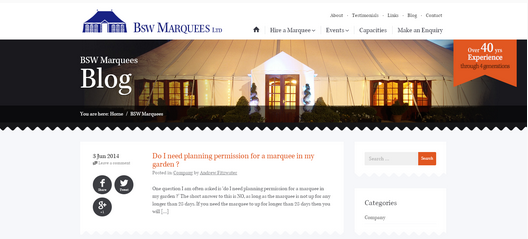 BSW Marquees blog design