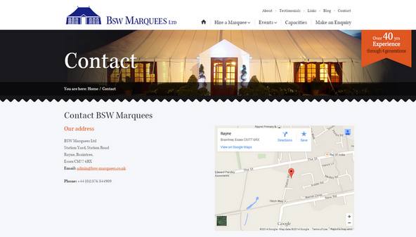 BSW Marquees contact page