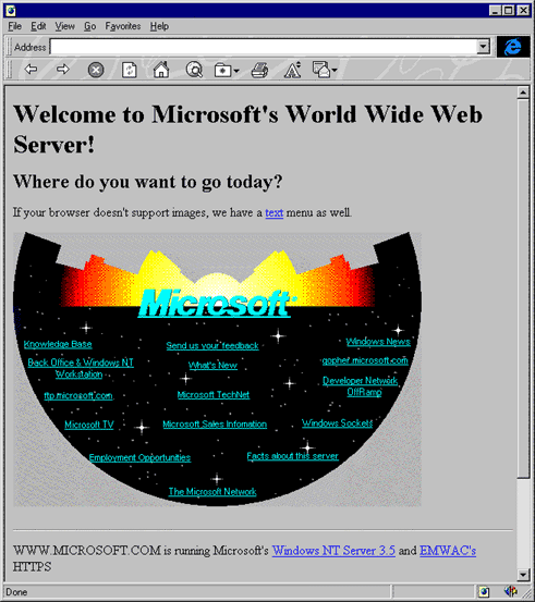 Microsoft homepage 90s