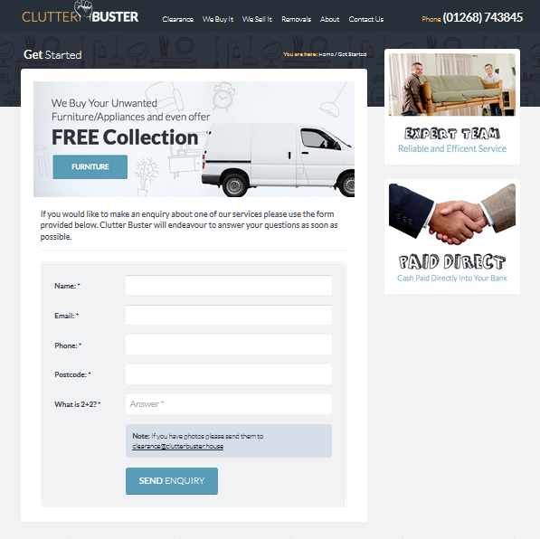 Clutter Buster Enquiry Form design