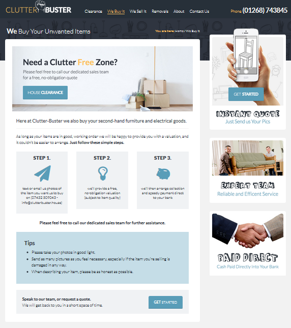 Clutter Buster Landing Page design