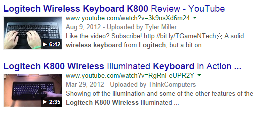 Google Video Results from YouTube