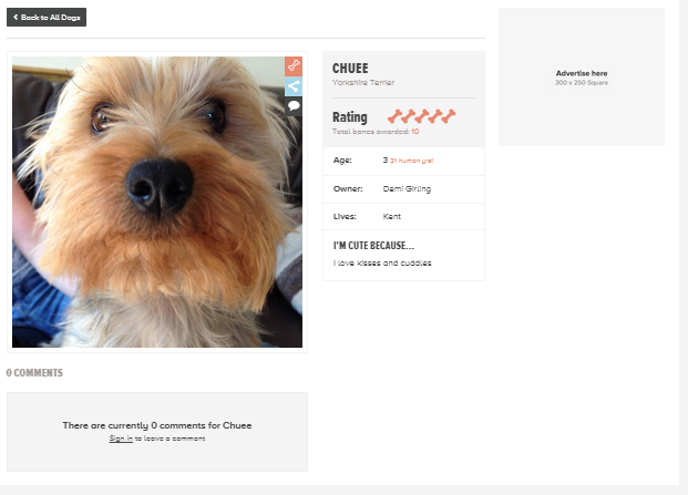 How Cute Is My Dog Profile Page