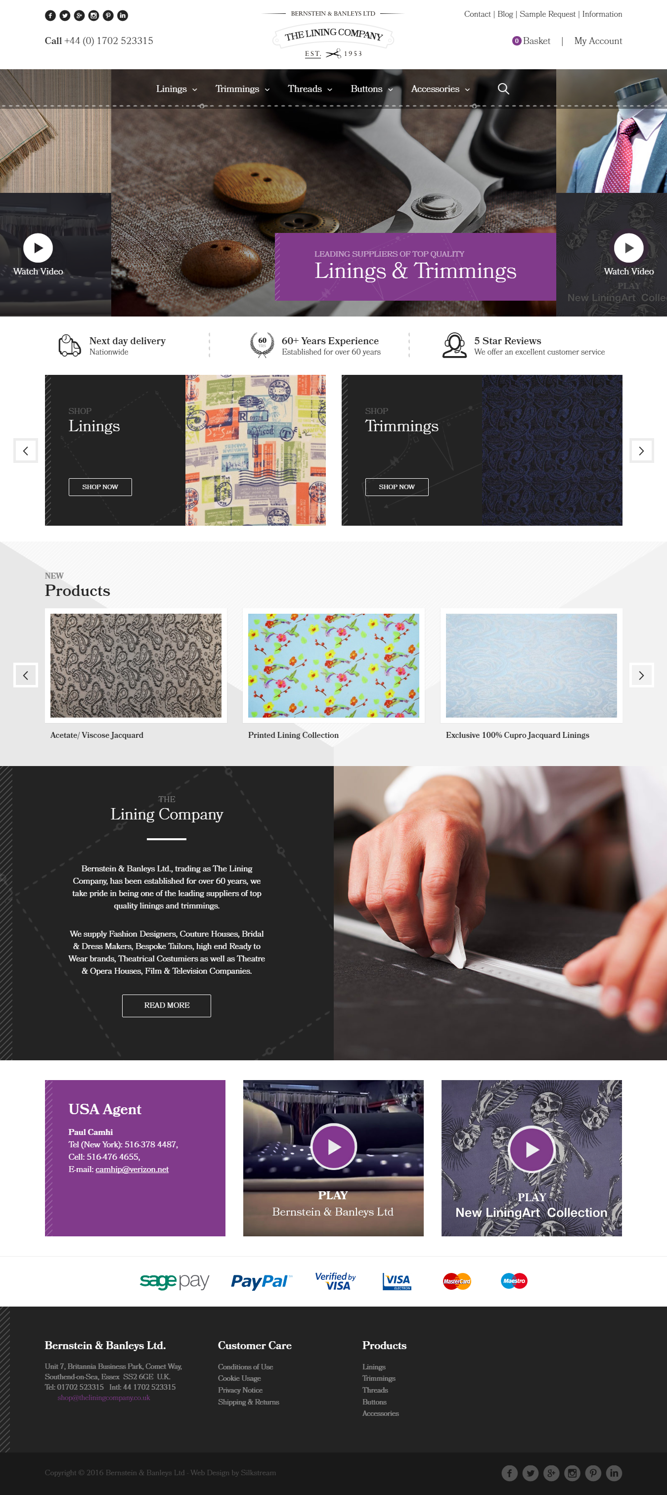 The Lining Company new web design