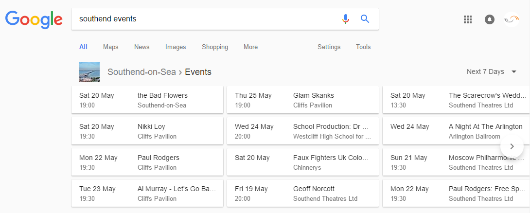 Google Search Carousel Events