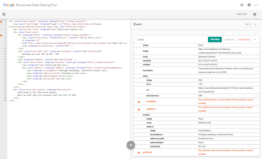 Structured Data Testing Tool Example