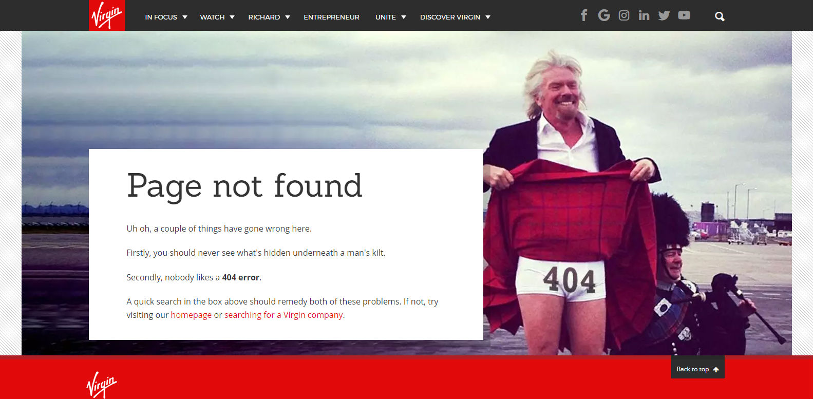 Virgin 404 page