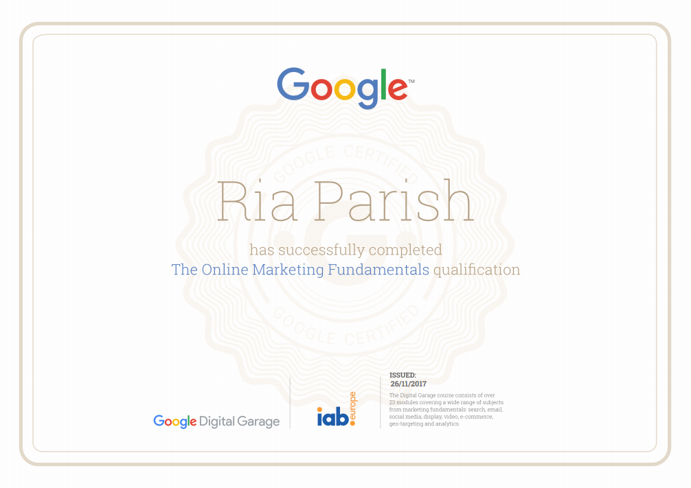 Google Digital Garage certification