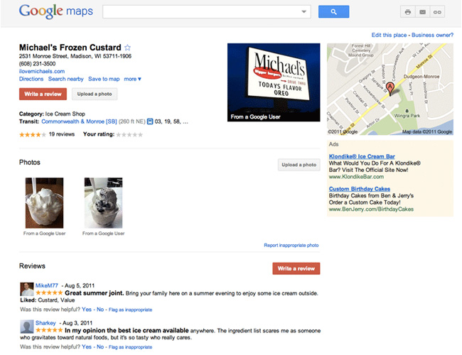 google places profile page