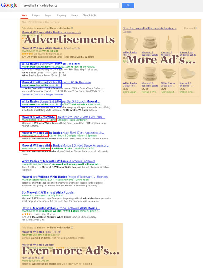 Screenshot of Google SERPS for "Maxwell Williams White Basics"